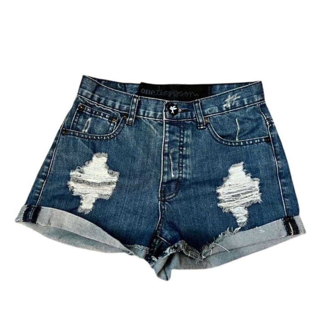 One Teaspoon Distressed Denim Shorts High Waisted Ripped Jean Shorts Size 26